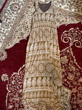 Garnet Hill Mustard and White Paisley Maxi Dress